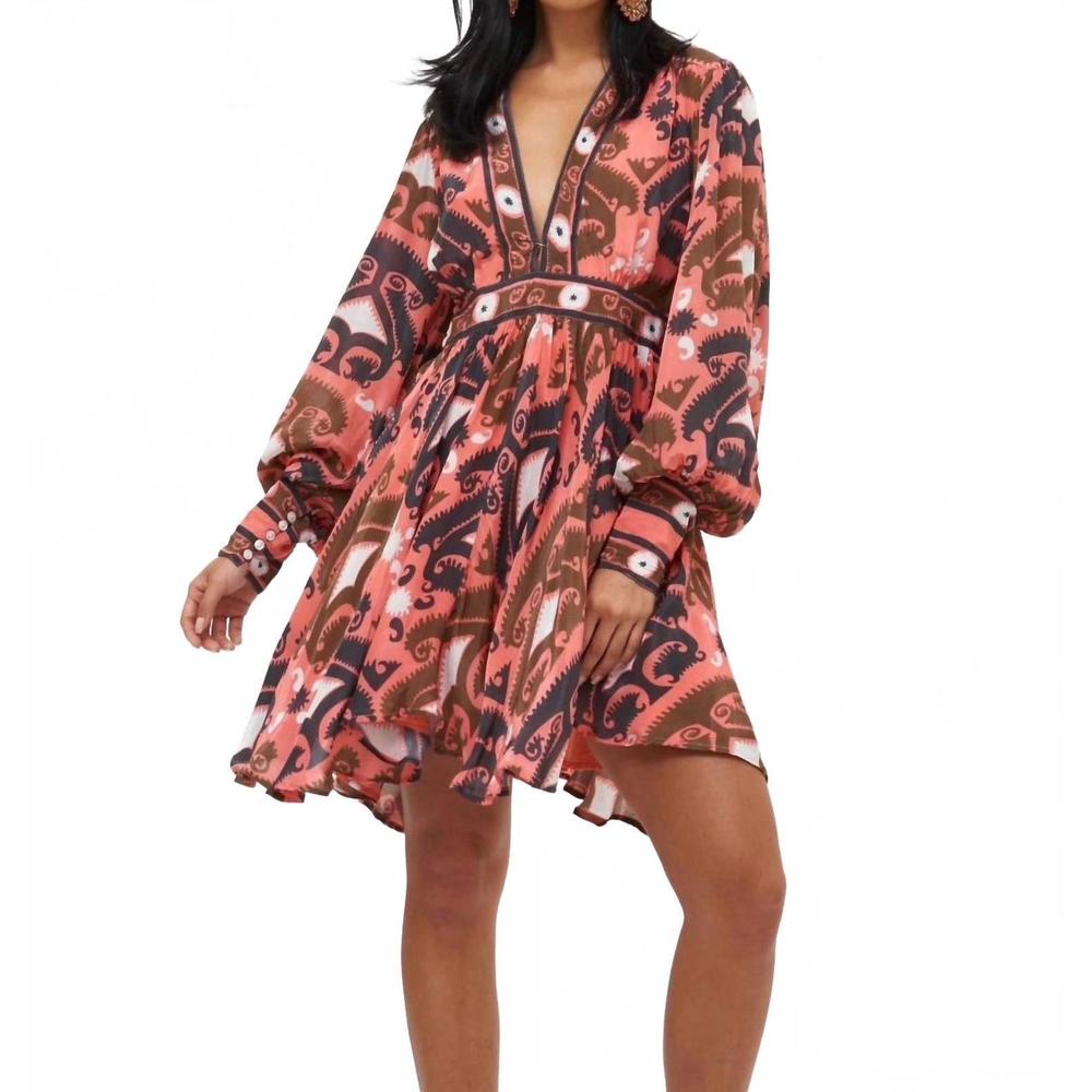 NEW OLIPHANT v neck mini dress in brick uzbek